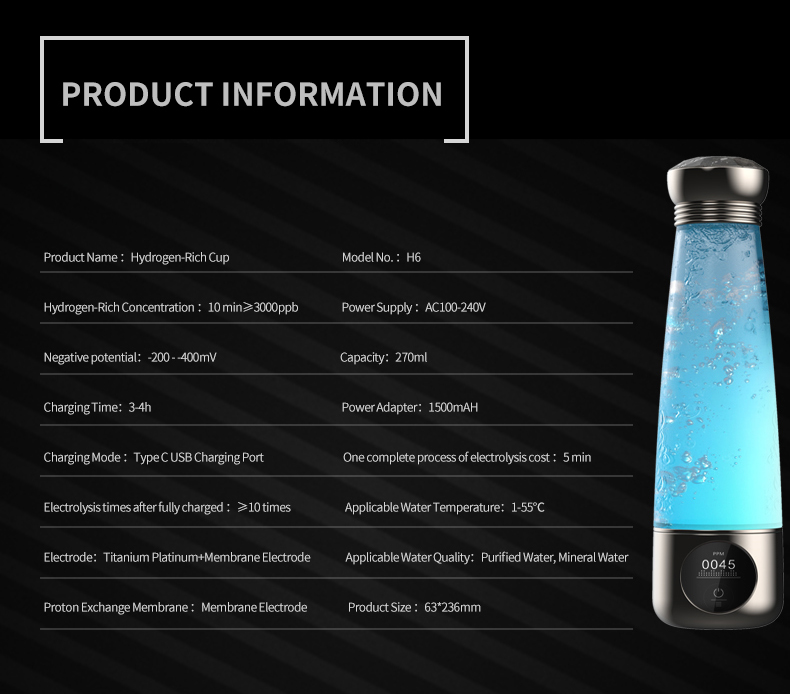 Hydrogen Therapy Machine Manufacturer & Wellness Equipment OEM Supplier | Youborui | Hydrogen water bottle-H6
