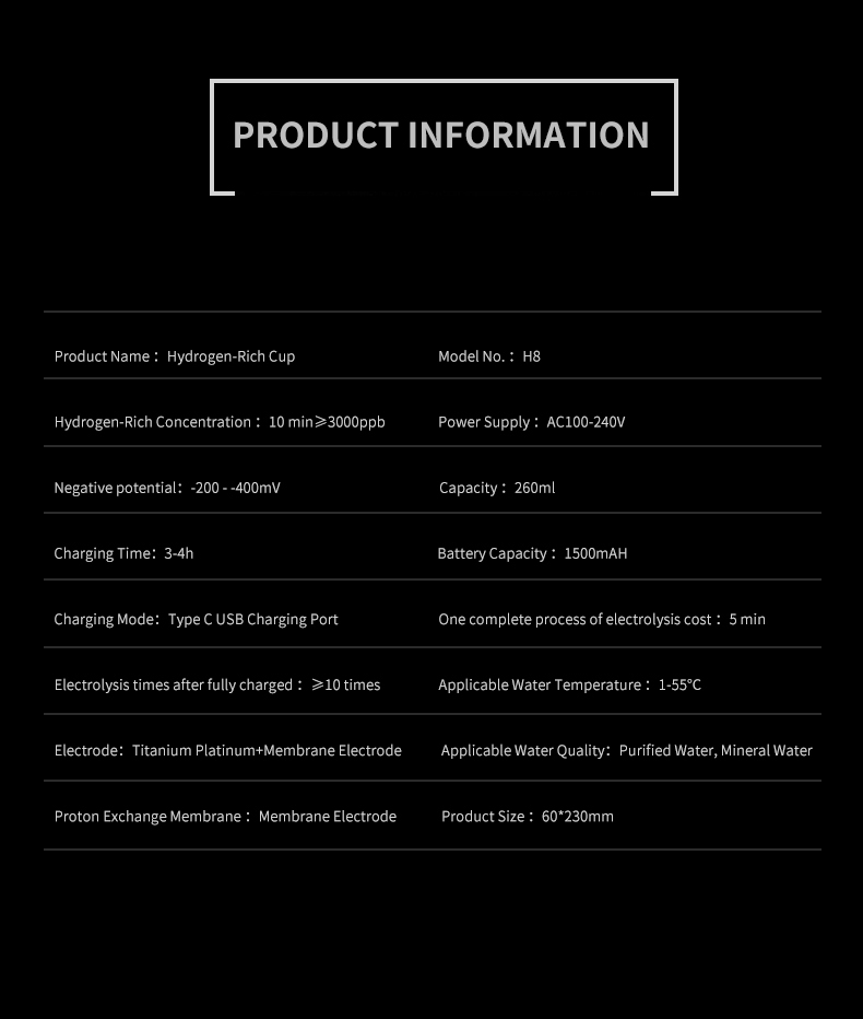 Hydrogen Therapy Machine Manufacturer & Wellness Equipment OEM Supplier | Youborui | Hydrogen water bottle-H8